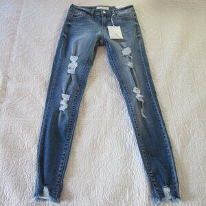 Kancan Jeans 25 Mid Rise Skinny Blue Medium Wash Distressed Raw Hem 6